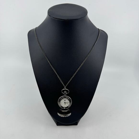 Statue of Liberty New York Watch Locket Necklace 30" Nickle Finish With Crystals - Picture 7 of 9